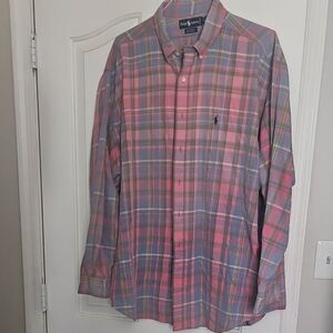 Polo by Ralph Lauren Pink and Gray Plaid Button-Down Shirt